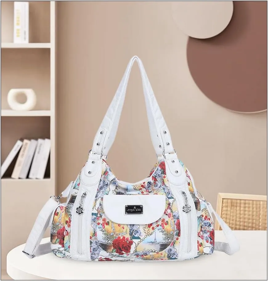 Angel Kiss Purses for Women, Large Shoulder Bag Hobo Tote Purse Mutipocket Faux Leather Satchel Hobo Purse