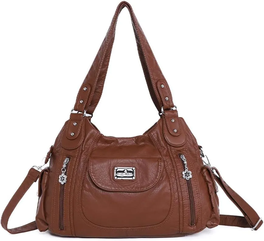 Angel Kiss Purses for Women, Large Shoulder Bag Hobo Tote Purse Mutipocket Faux Leather Satchel Hobo Purse