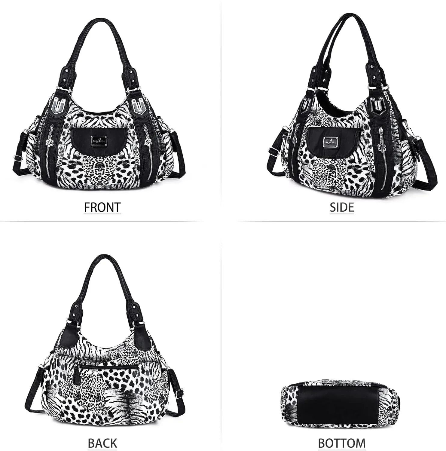 Angel Kiss Purses for Women, Large Shoulder Bag Hobo Tote Purse Mutipocket Faux Leather Satchel Hobo Purse
