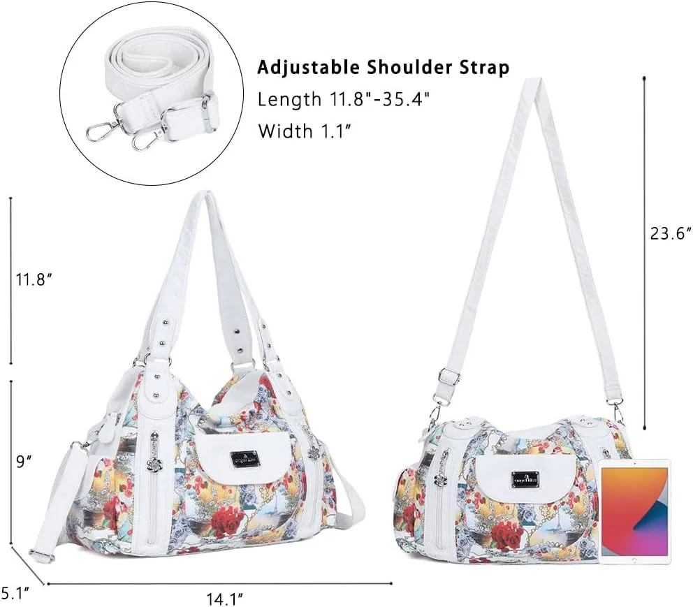 Angel Kiss Purses for Women, Large Shoulder Bag Hobo Tote Purse Mutipocket Faux Leather Satchel Hobo Purse