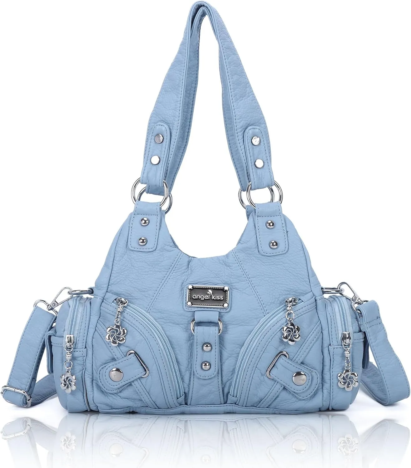Angel Kiss Purses for Women Small Hobo Shoulder Bags Vagen Leather Multi-Pocket Tote Bag with Zipper