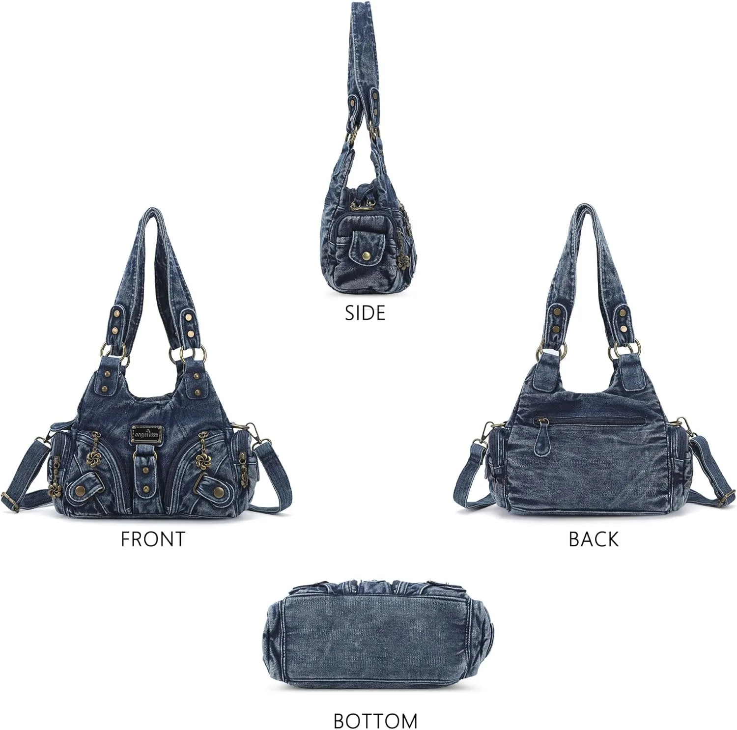 Angel Kiss Purses for Women Small Hobo Shoulder Bags Vagen Leather Multi-Pocket Tote Bag with Zipper