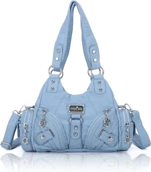 Angel Kiss Purses for Women Small Hobo Shoulder Bags Vagen Leather Multi-Pocket Tote Bag with Zipper