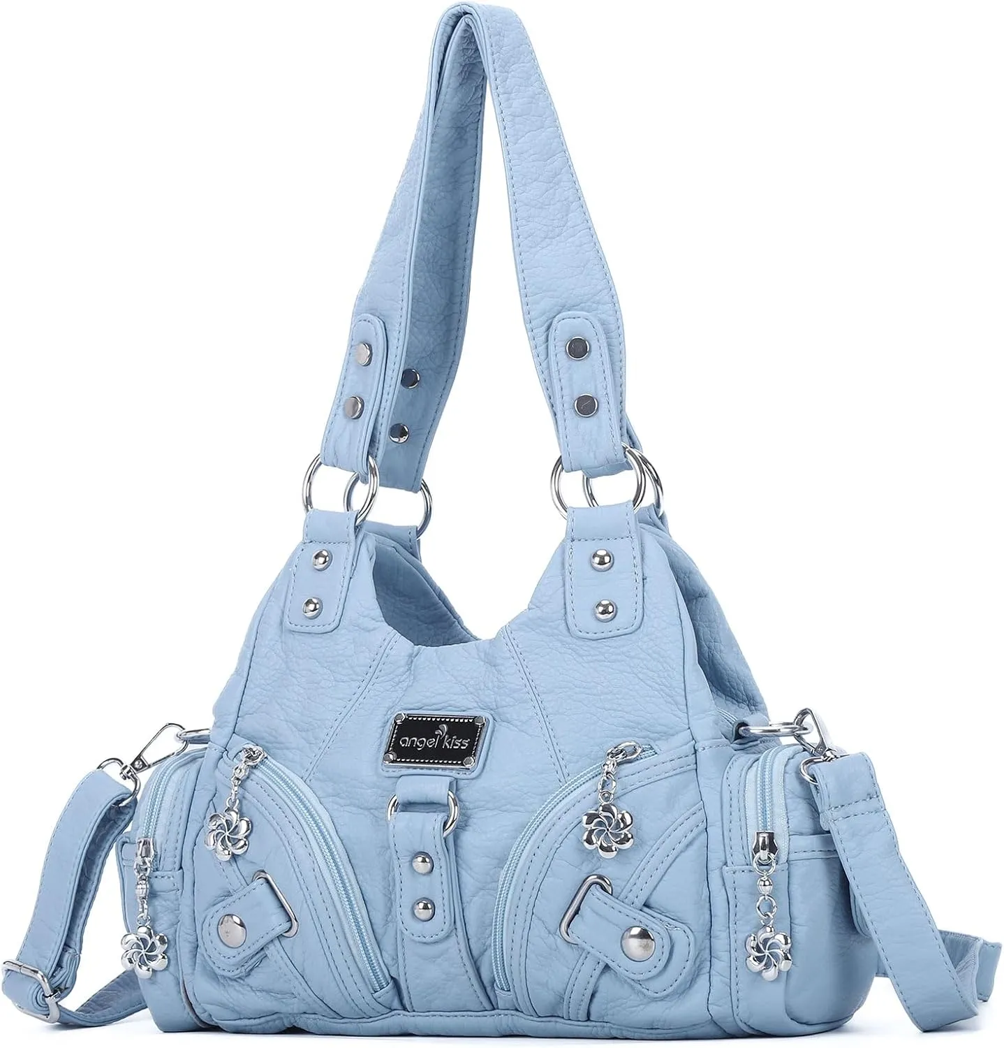 Angel Kiss Purses for Women Small Hobo Shoulder Bags Vagen Leather Multi-Pocket Tote Bag with Zipper
