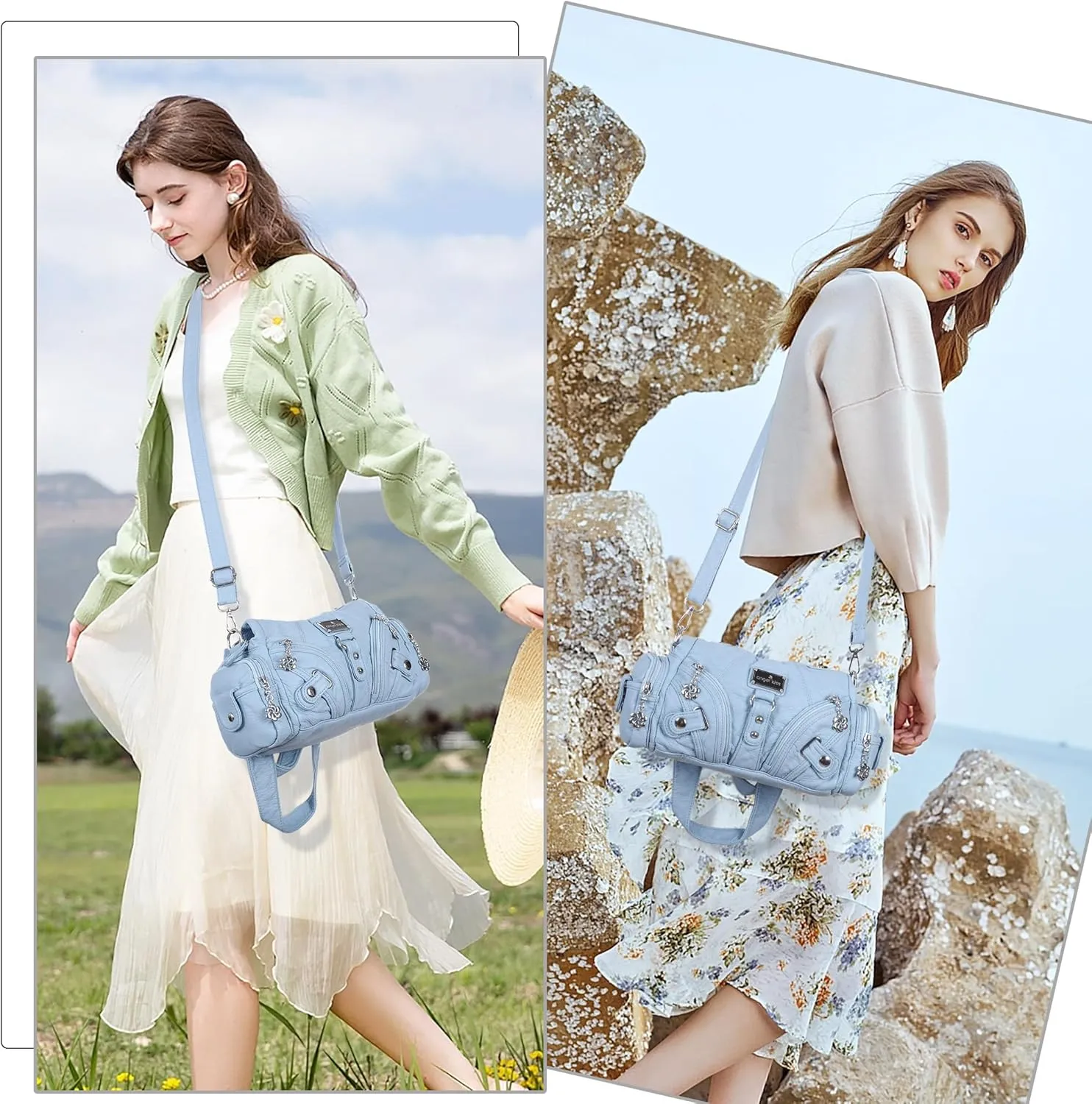 Angel Kiss Purses for Women Small Hobo Shoulder Bags Vagen Leather Multi-Pocket Tote Bag with Zipper