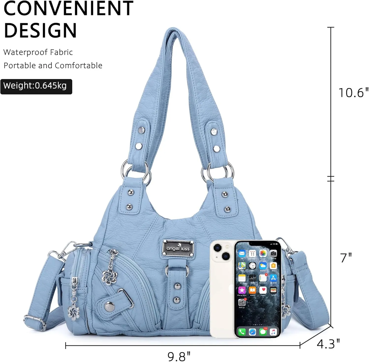 Angel Kiss Purses for Women Small Hobo Shoulder Bags Vagen Leather Multi-Pocket Tote Bag with Zipper