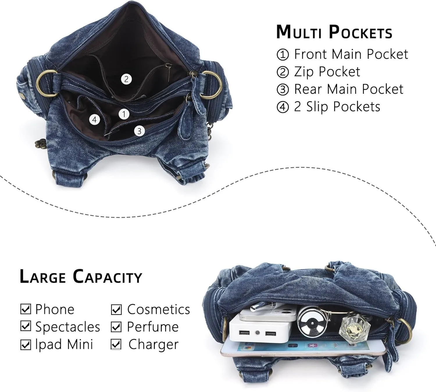 Angel Kiss Purses for Women Small Hobo Shoulder Bags Vagen Leather Multi-Pocket Tote Bag with Zipper