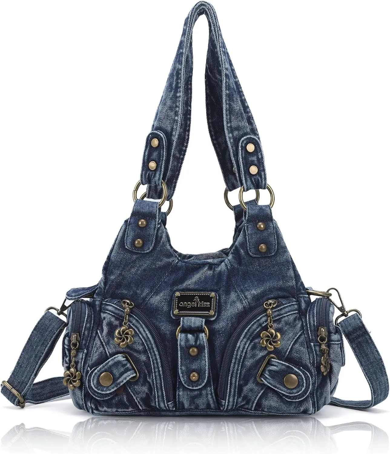 Angel Kiss Purses for Women Small Hobo Shoulder Bags Vagen Leather Multi-Pocket Tote Bag with Zipper