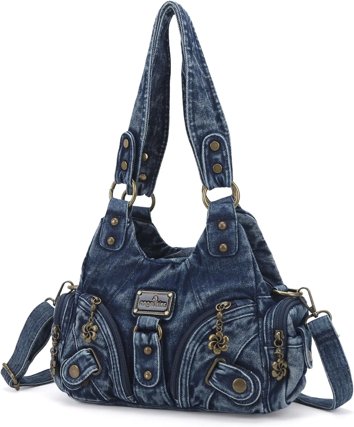 Angel Kiss Purses for Women Small Hobo Shoulder Bags Vagen Leather Multi-Pocket Tote Bag with Zipper