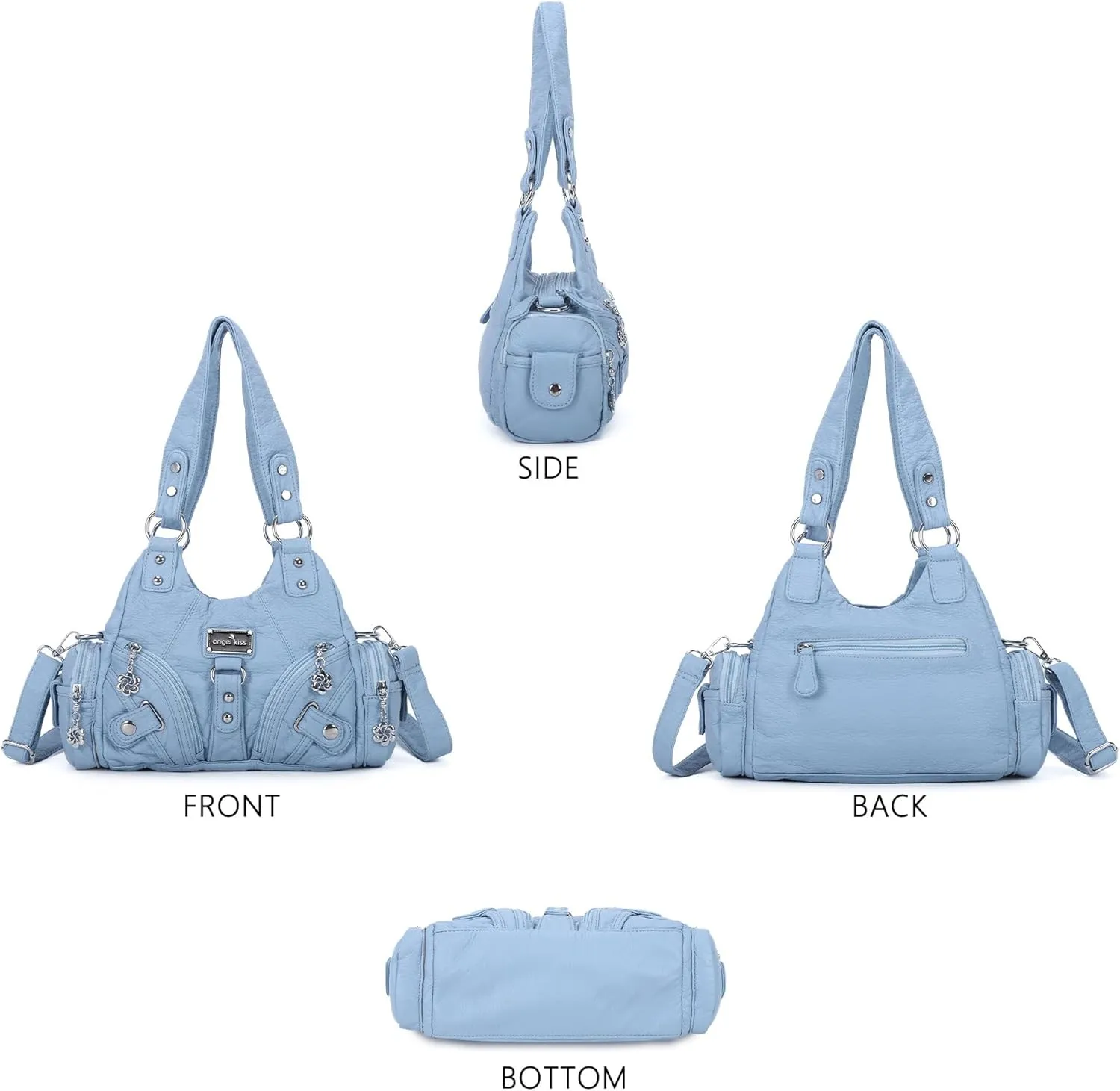 Angel Kiss Purses for Women Small Hobo Shoulder Bags Vagen Leather Multi-Pocket Tote Bag with Zipper