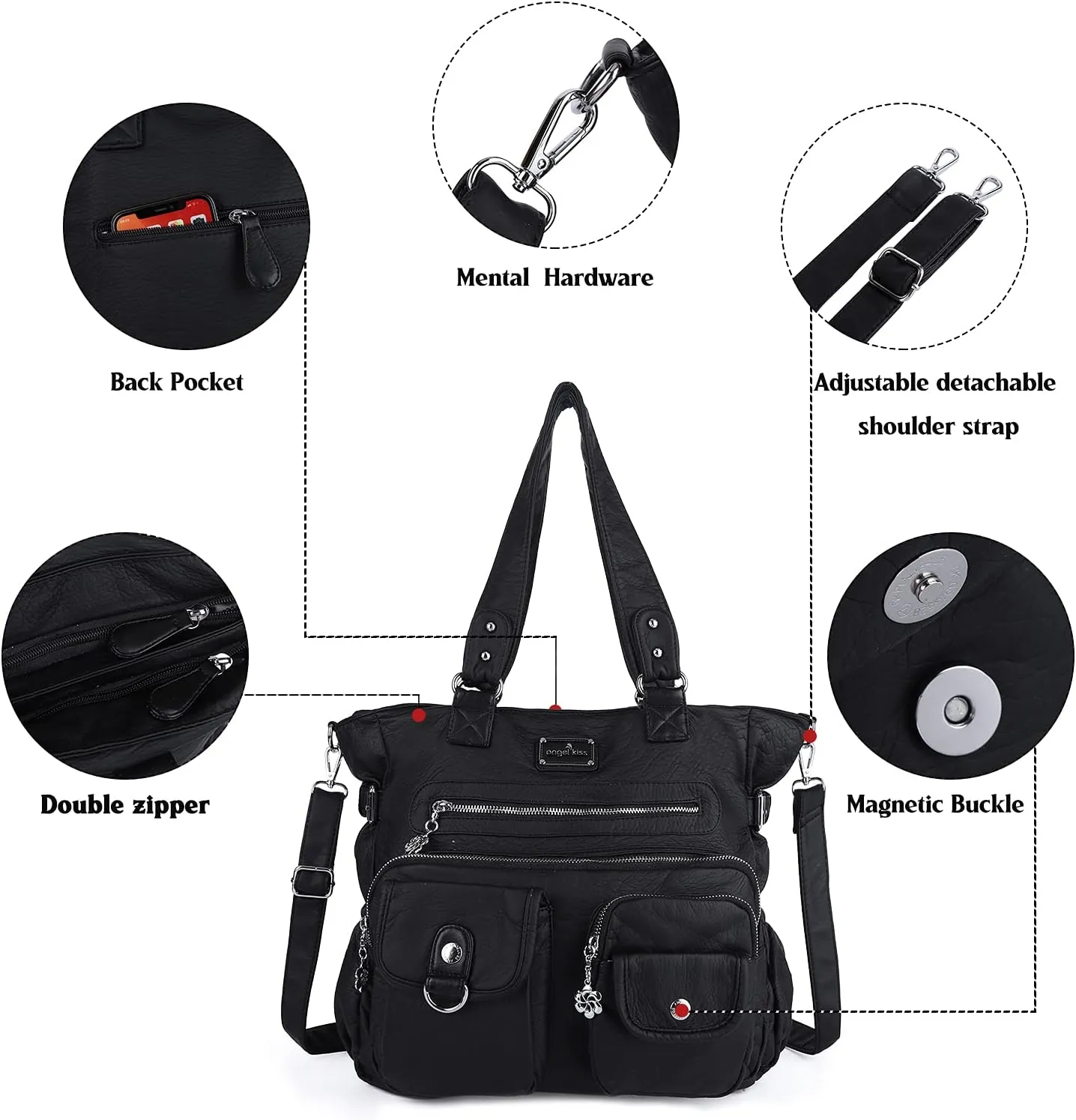 Angelkiss Purses and Handbag for Women Soft Leather Hobo Bags Satchel Shoulder Bags Ladies Tote Crossbody Bag