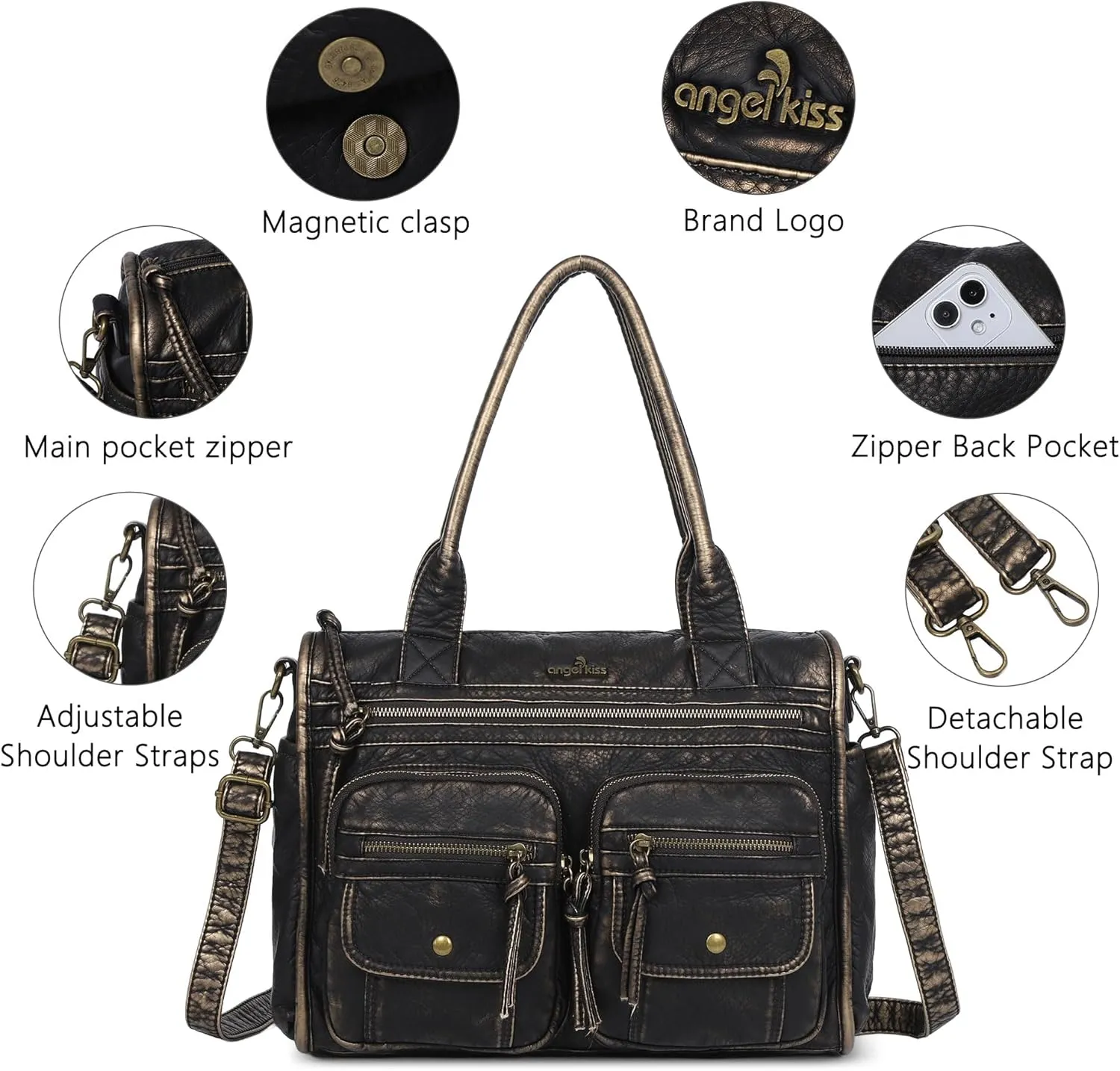 Angelkiss Purses and Handbag for Women Soft Leather Hobo Bags Satchel Shoulder Bags Ladies Tote Crossbody Bag