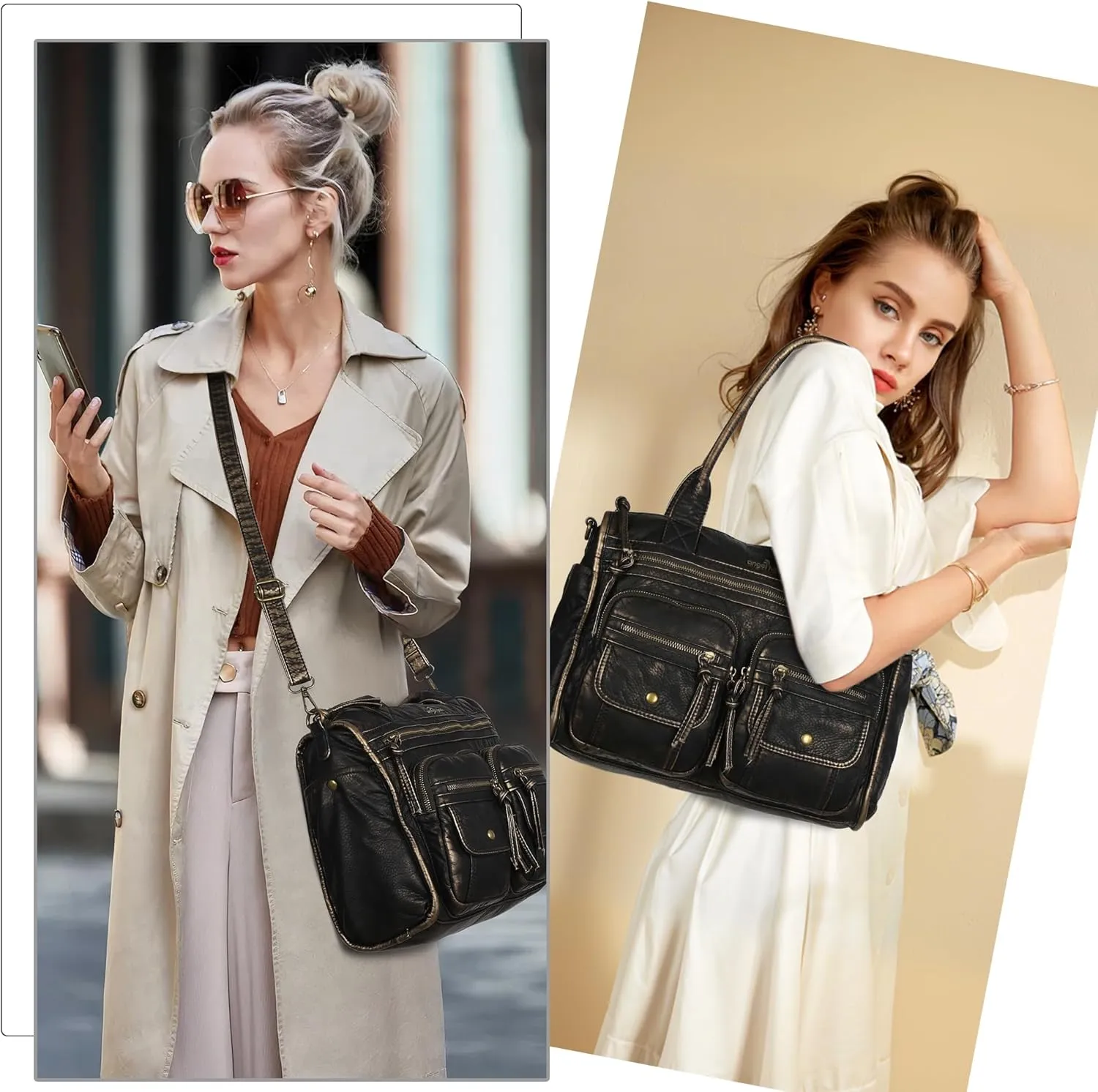 Angelkiss Purses and Handbag for Women Soft Leather Hobo Bags Satchel Shoulder Bags Ladies Tote Crossbody Bag