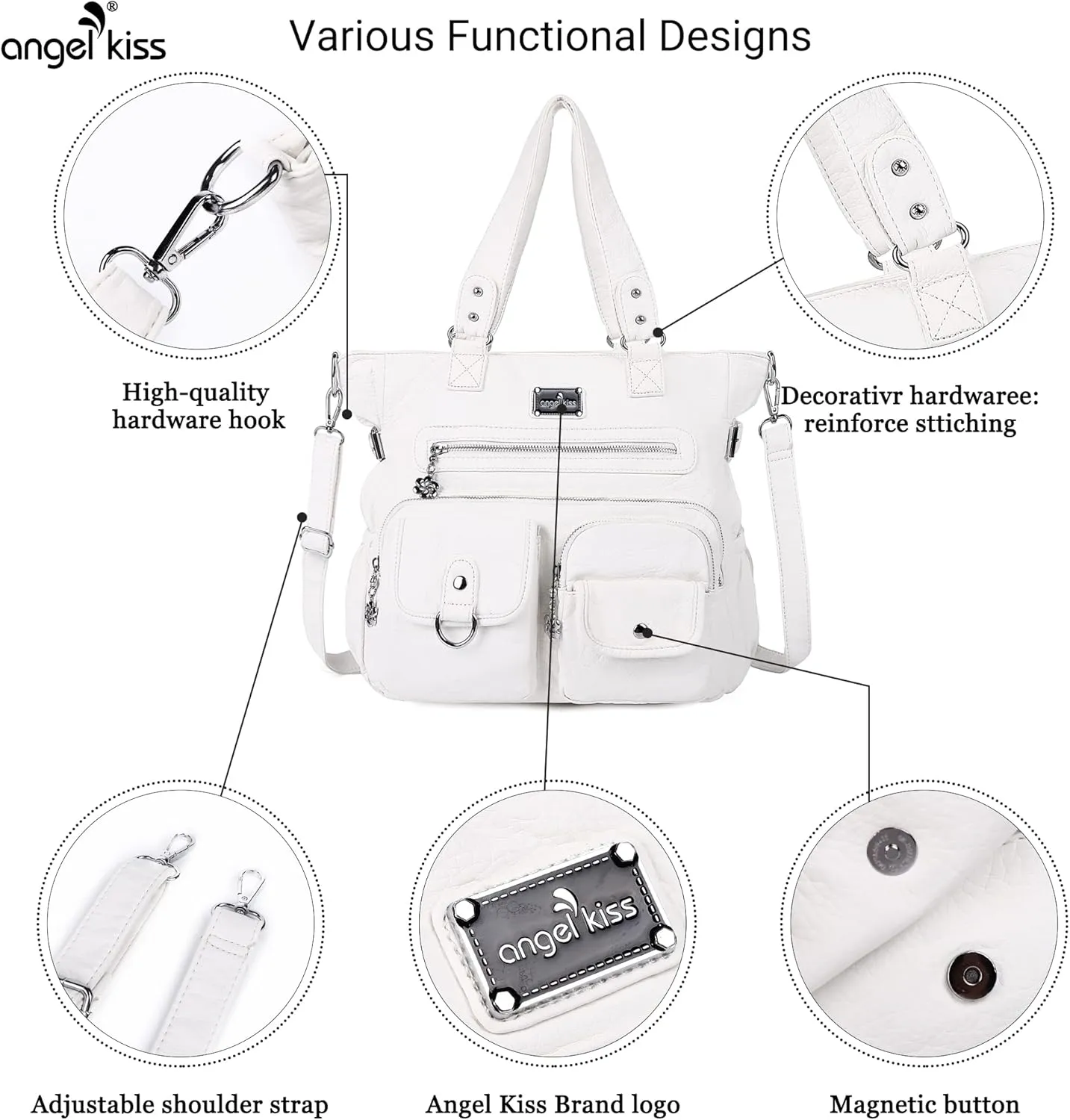 Angelkiss Purses and Handbag for Women Soft Leather Hobo Bags Satchel Shoulder Bags Ladies Tote Crossbody Bag
