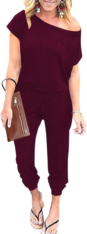 ANRABESS Women's Loose Summer Casual Off Shoulder Elastic Waist Stretchy Long Romper Jumpsuit