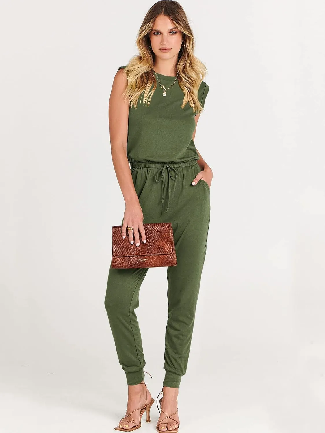 ANRABESS Women’s Summer Crewneck Sleeveless Casual Dressy Loose Stretchy Jumpsuits Rompers 2025 Trendy Outfits