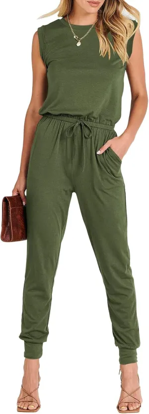 ANRABESS Women’s Summer Crewneck Sleeveless Casual Dressy Loose Stretchy Jumpsuits Rompers 2025 Trendy Outfits