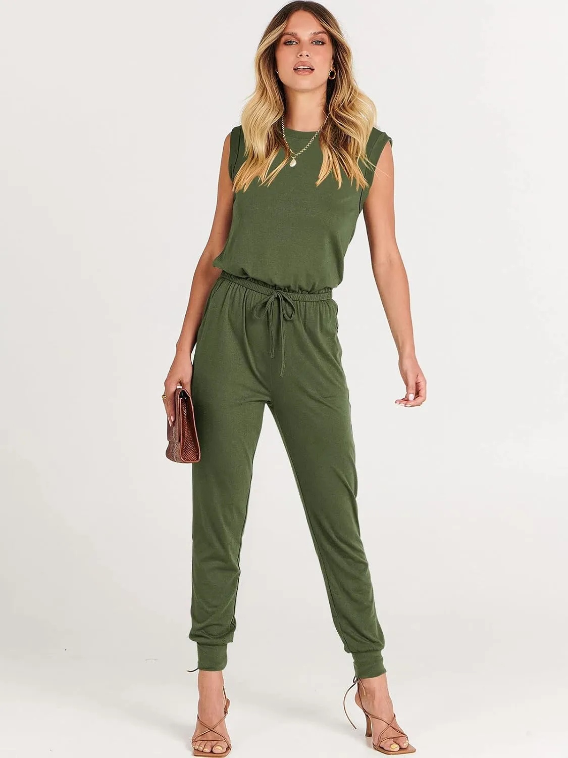 ANRABESS Women’s Summer Crewneck Sleeveless Casual Dressy Loose Stretchy Jumpsuits Rompers 2025 Trendy Outfits