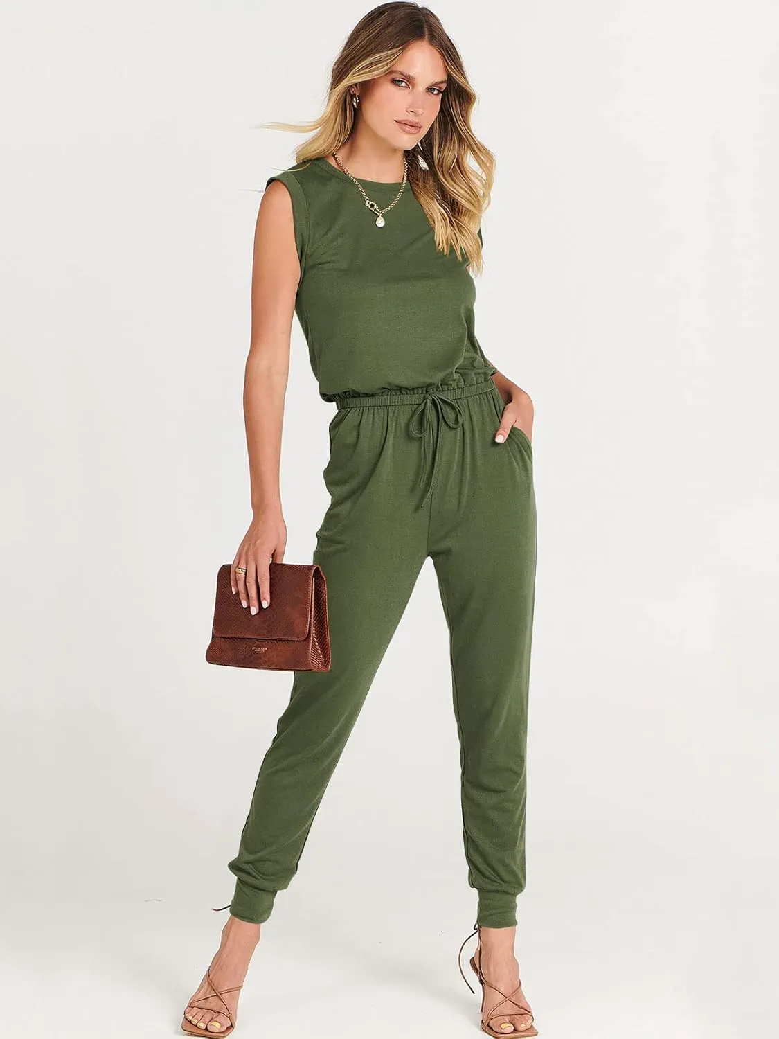 ANRABESS Women’s Summer Crewneck Sleeveless Casual Dressy Loose Stretchy Jumpsuits Rompers 2025 Trendy Outfits