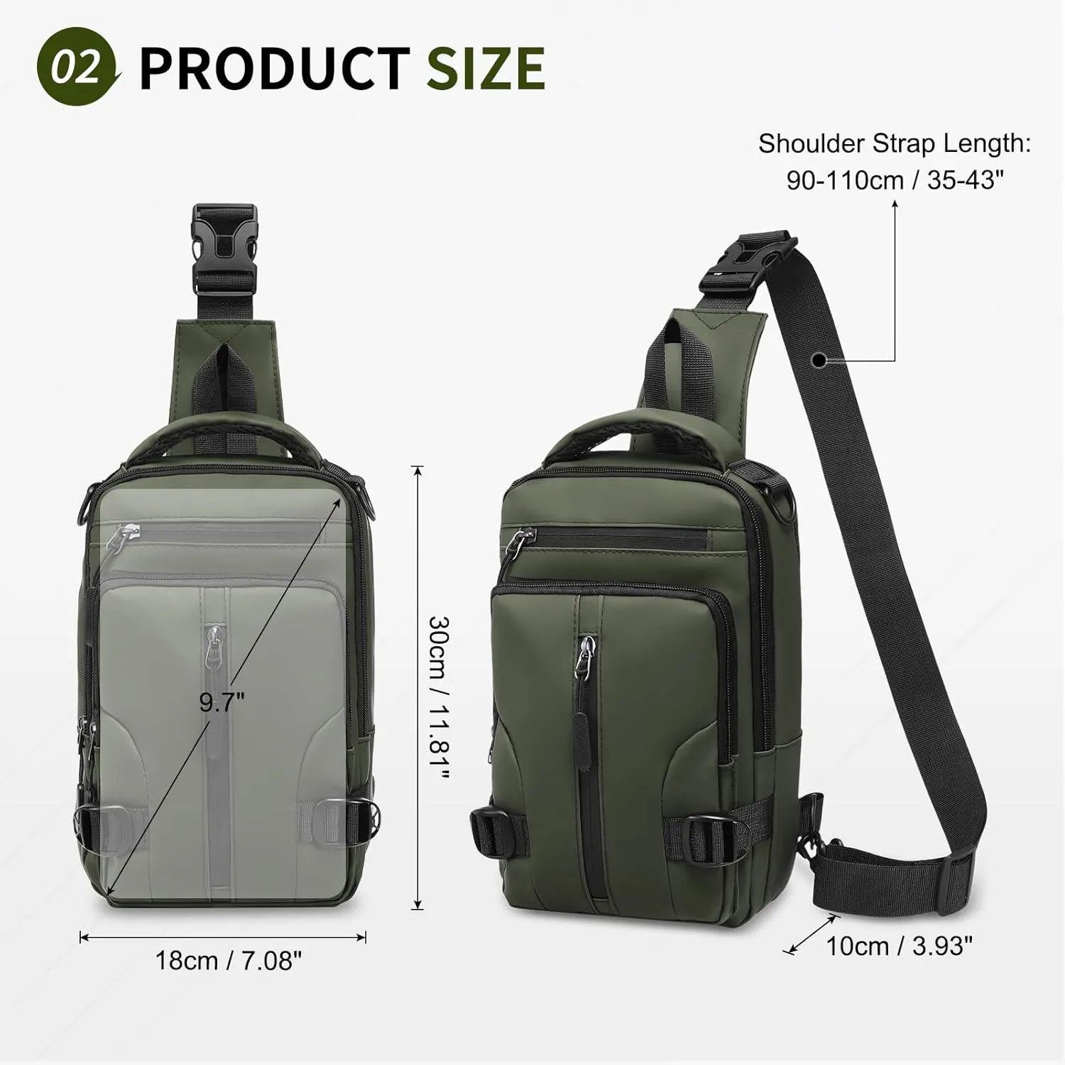 Anti Theft Crossbody Backpack, 9.7-Inch Pads Convertible Sling Bag Lightweight One Strap Casual Pack for Women Men Hiking Travel Cycling (Green)