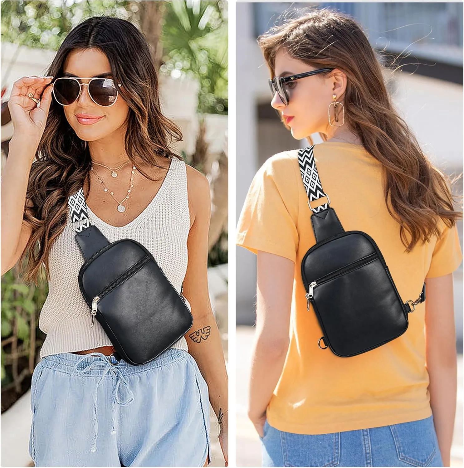 Anti Theft Small Sling Bag for Women, Crossbody Bags for Women RFID Fanny Packs Vegan Leather for Women Travel Shopping Black