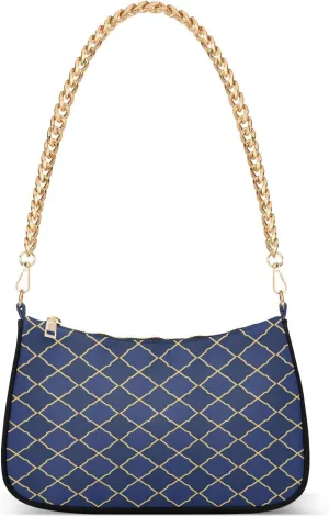 Arabian Plaid Lattice Shoulder Bag for Women Hobo Tote Handbag Gold Chain Crossbody Bag with Zipper Clutch Purse Handbags