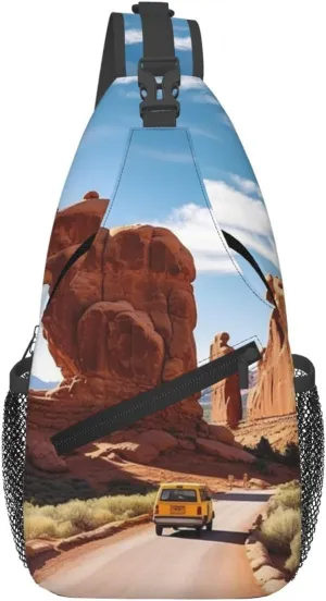 arches national park entrance Sling Bag for Men Women Crossbody Chest Bag Sling Backpack Travel Hiking Daypack Outdoor