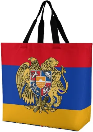 Armenian National Emblem Shoulder Tote Bag with Inner Pocket Large Shopping Bag Commuter Bag Beach Lunch Travel Grocery