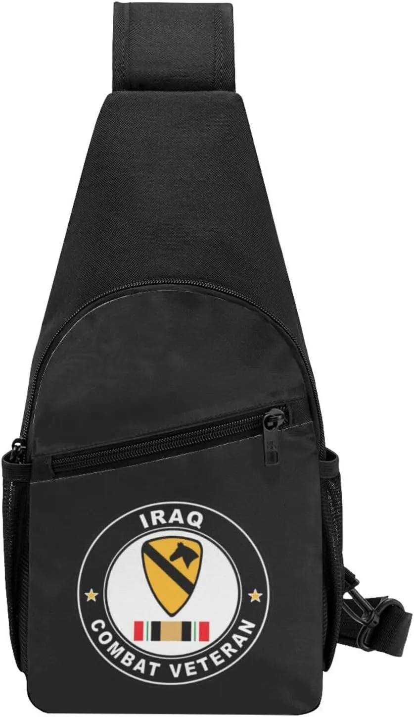 Army 1st Cavalry Division Iraq Combat Veteran Sling Bag Crossbody Backpack Shoulder Casual Daypack Bags for Men