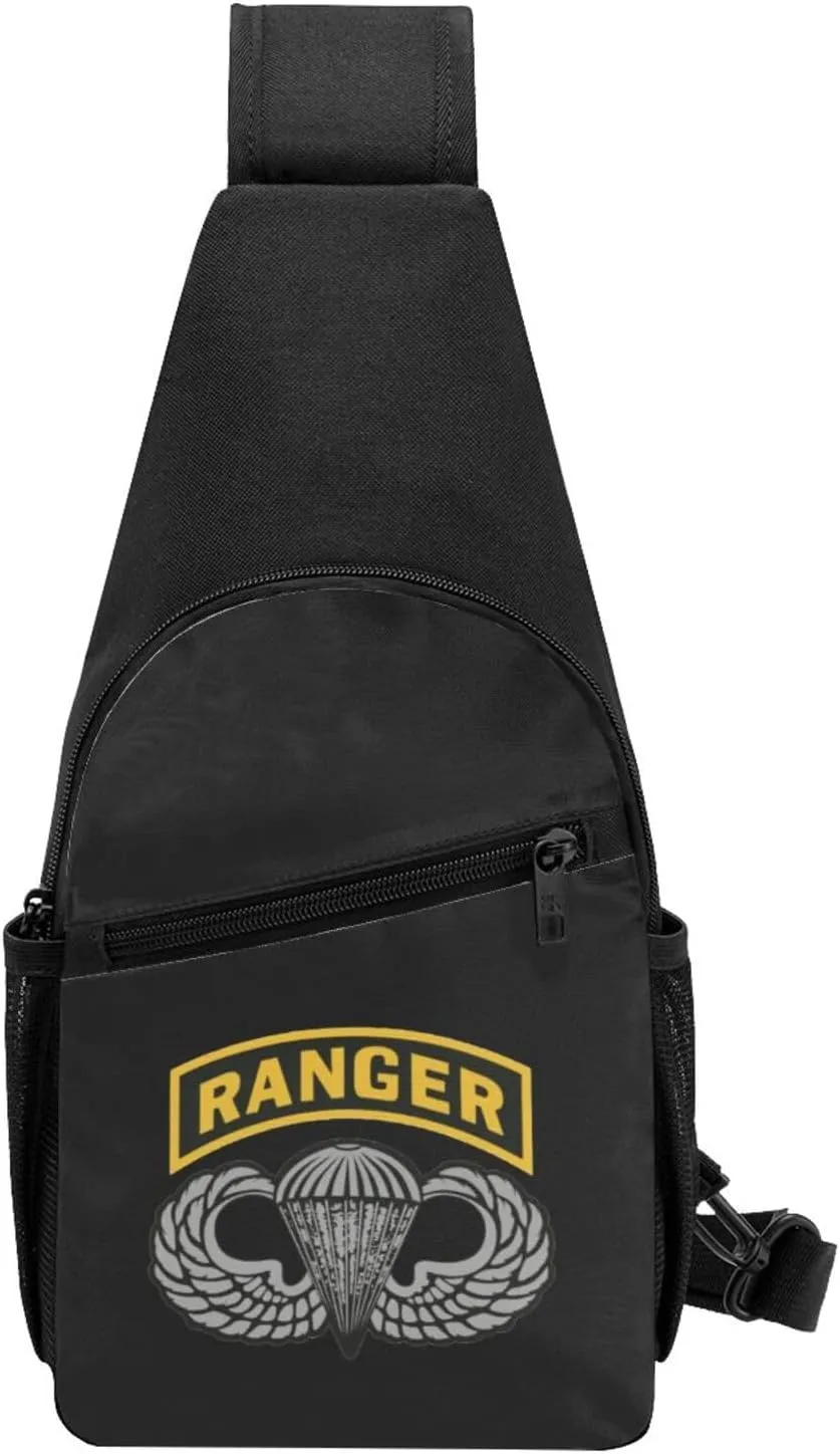 Army Ranger Tab with Airborne Wings Sling Bag Crossbody Backpack Shoulder Casual Daypack Bags for Men