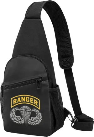 Army Ranger Tab with Airborne Wings Sling Bag Crossbody Backpack Shoulder Casual Daypack Bags for Men