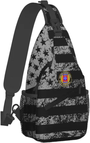 Army Veteran 82nd Airborne Sling Bag for Men, Small Crossbody Sling Bags, Mini Water Resistant Shoulder Daypack for Travel, Anti Thief Chest Bag for Hiking