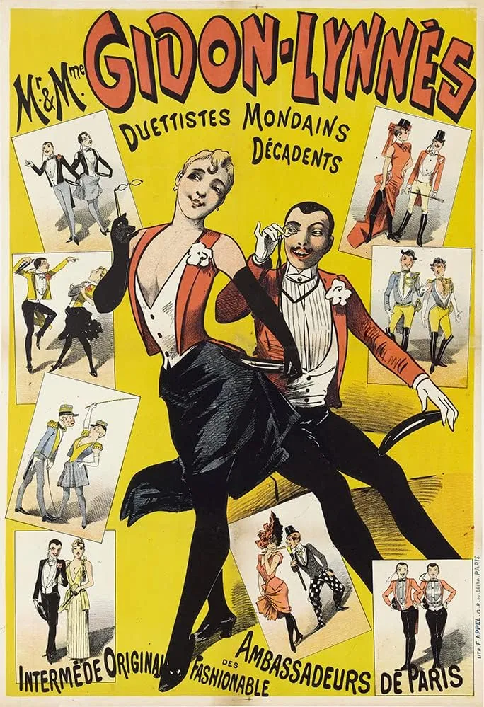 ArtDirect Alfred Choubrac 18x24 Gold Ornate Framed and Double Matted Museum Art Print Titled: Mr. and Mrs. Gidon-Lynnes Duettistes Mondains Decadents (1880-1900)