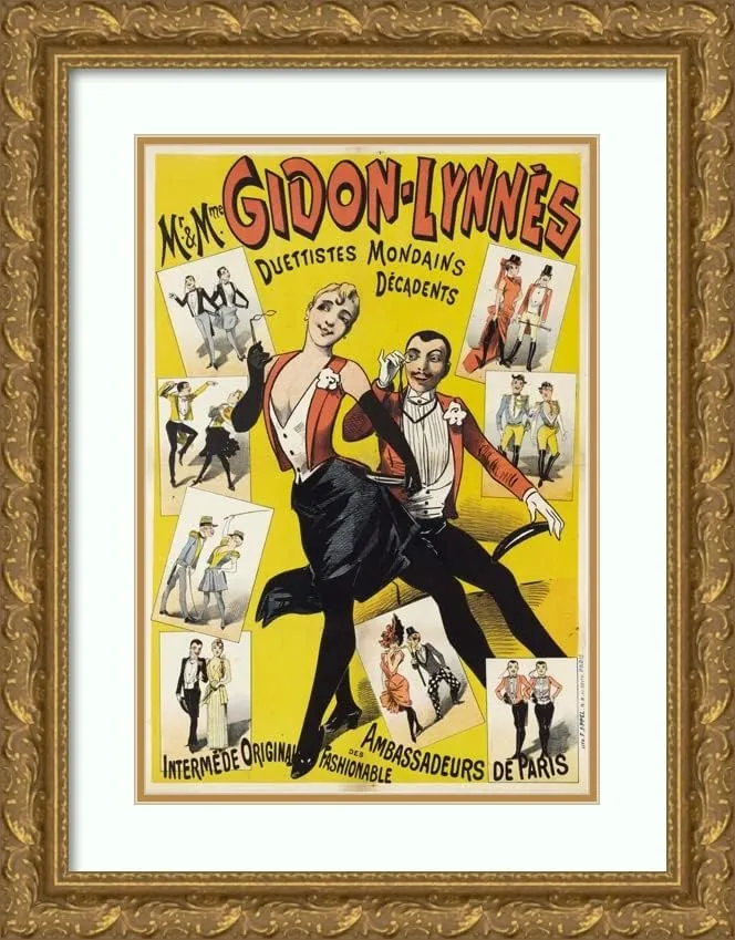 ArtDirect Alfred Choubrac 18x24 Gold Ornate Framed and Double Matted Museum Art Print Titled: Mr. and Mrs. Gidon-Lynnes Duettistes Mondains Decadents (1880-1900)