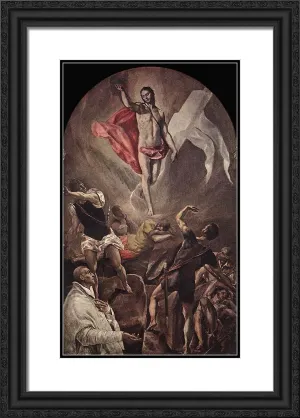 ArtDirect El Greco 18x24 Black Ornate Framed Art Print with Double Matting Titled: Resurrection