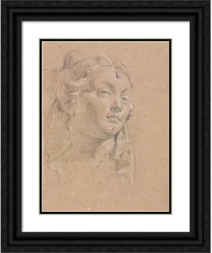 ArtDirect Francesco Lorenzi 14x18 Black Ornate Frame and Double Matted Museum Art Print Titled: Verona Sketchbook: Head of a Woman (Page 58) (1760)