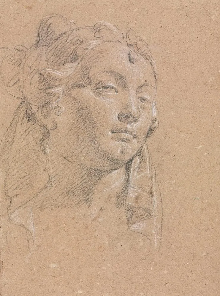 ArtDirect Francesco Lorenzi 14x18 Black Ornate Frame and Double Matted Museum Art Print Titled: Verona Sketchbook: Head of a Woman (Page 58) (1760)