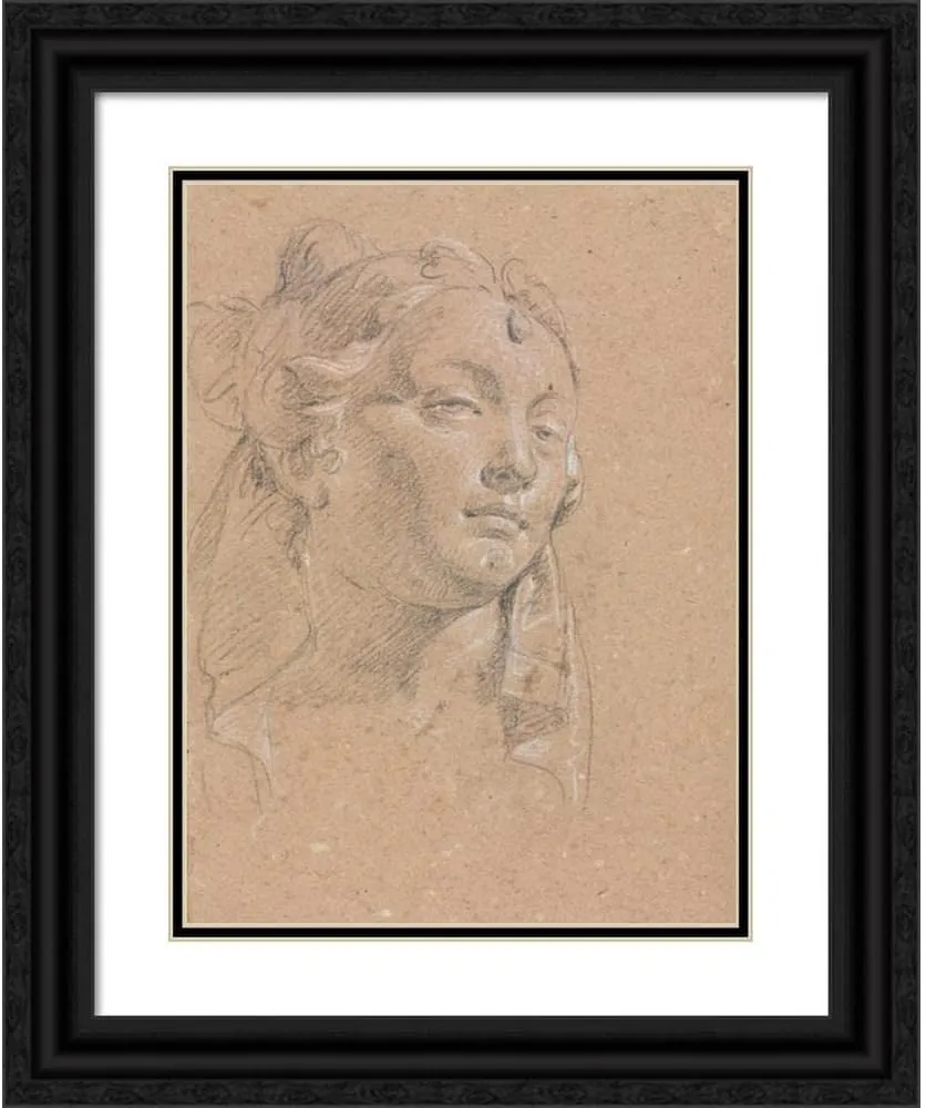 ArtDirect Francesco Lorenzi 14x18 Black Ornate Frame and Double Matted Museum Art Print Titled: Verona Sketchbook: Head of a Woman (Page 58) (1760)