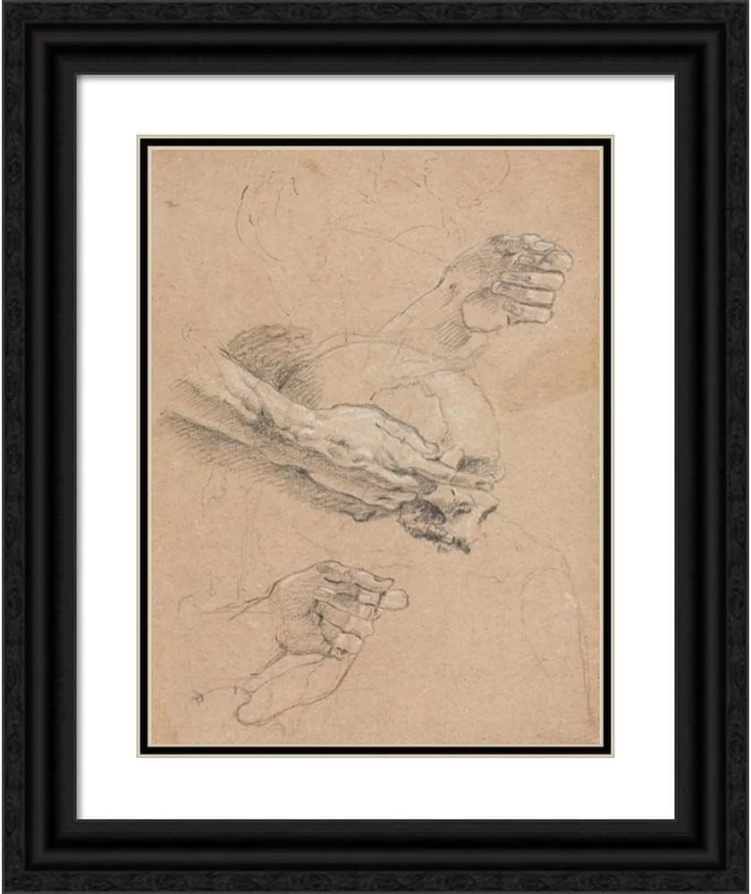 ArtDirect Francesco Lorenzi 15x18 Black Ornate Frame and Double Matted Museum Art Print Titled: Study of Hands and Skull (1760)