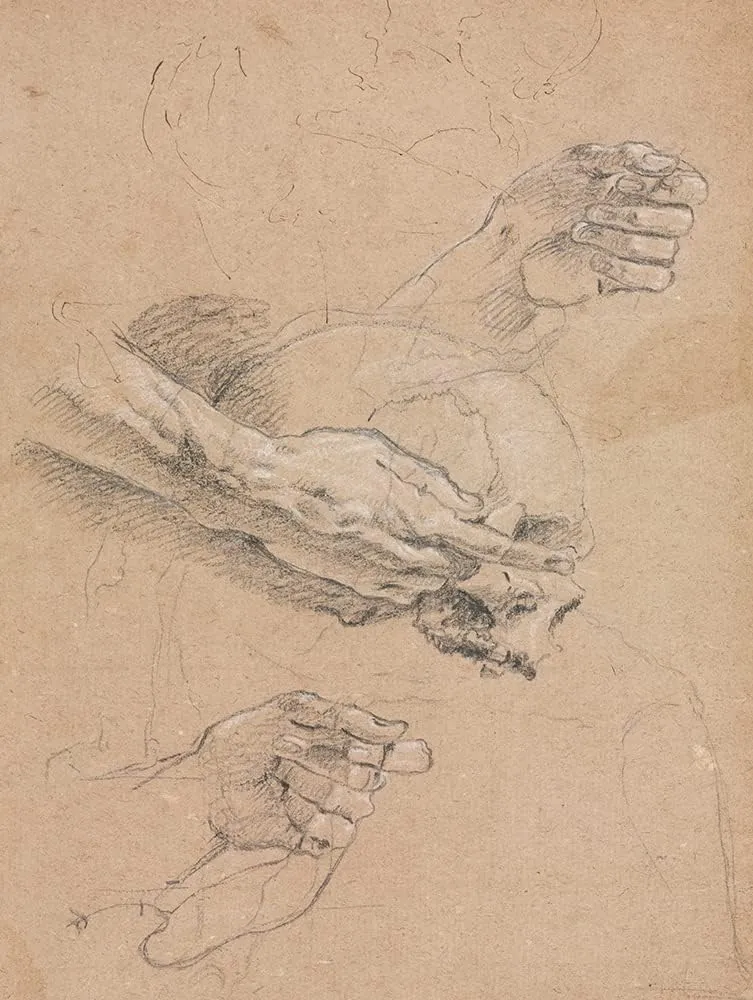 ArtDirect Francesco Lorenzi 15x18 Black Ornate Frame and Double Matted Museum Art Print Titled: Study of Hands and Skull (1760)