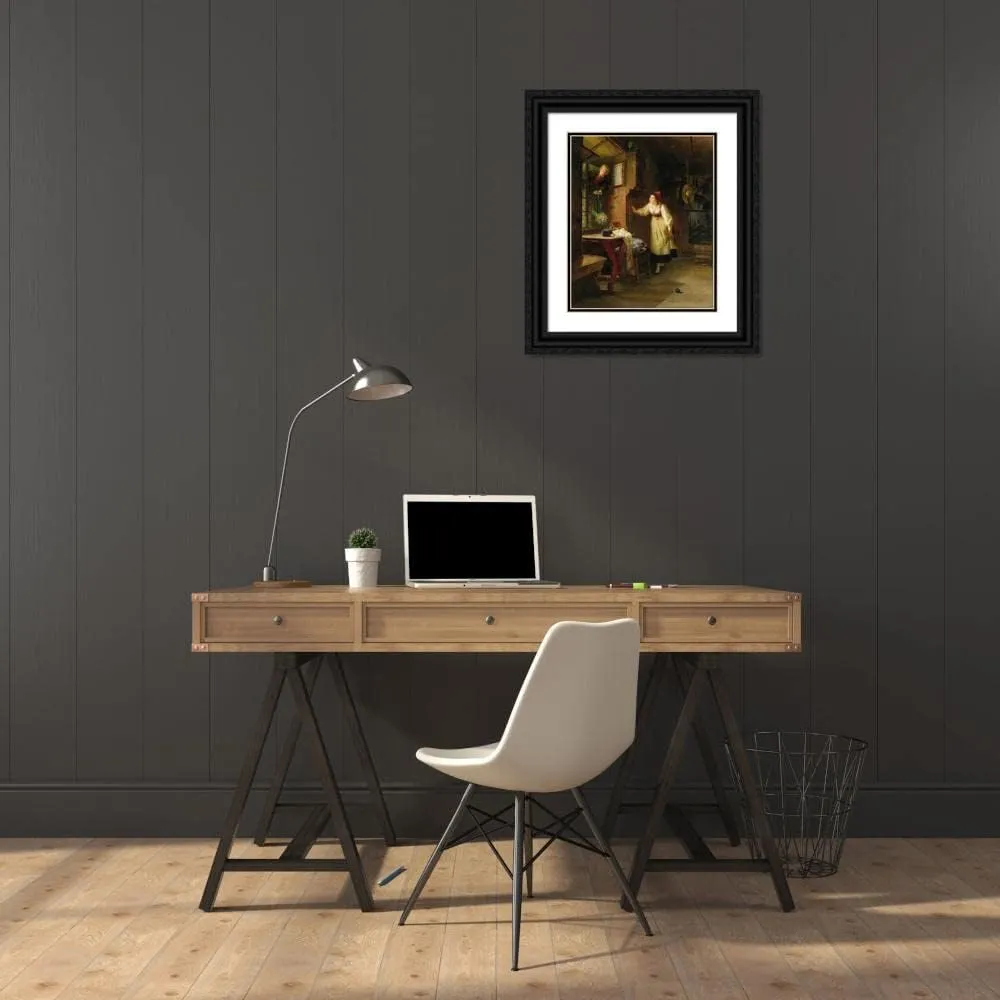 ArtDirect Friedrich Ortlieb 20x23 Black Ornate Framed and Double Matted Museum Art Print Titled: The Secret Visit of the Suitor