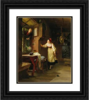 ArtDirect Friedrich Ortlieb 20x23 Black Ornate Framed and Double Matted Museum Art Print Titled: The Secret Visit of the Suitor