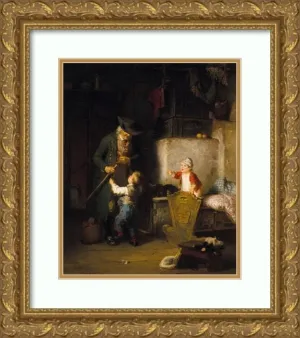ArtDirect Friedrich Ortlieb 20x24 Gold Ornate Framed and Double Matted Museum Art Print Titled: The Grandfather's Visit