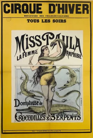ArtDirect P Chameau 14x18 Gold Ornate Frame and Double Matted Museum Art Print Titled - Miss Paula the Amphibious Woman (1880-1900)