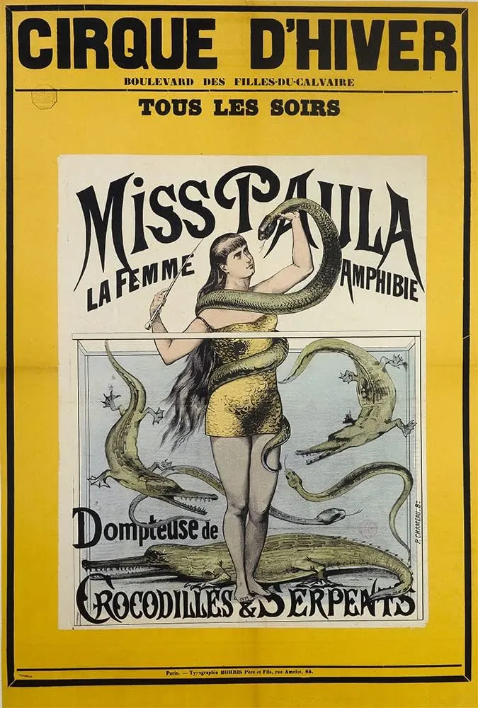 ArtDirect P Chameau 14x18 Gold Ornate Frame and Double Matted Museum Art Print Titled - Miss Paula the Amphibious Woman (1880-1900)