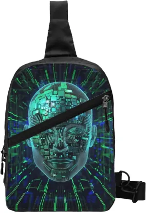 Artificial Intelligence Brain Printed Folding Travel Chest Bag, Crossbody Sling Backpack for Men & Women, Multipurpose Shoulder Bag, Black, One Size, Hiking Backpack