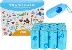 AUTENS Disposable Diaper Bags for Baby, 16 Rolls/240 Bags, Nappy Sacks Waste Bin Bags Biodegradable Disposal Bags with Dispenser, Compostable Baby Poop Bags Diaper Sacks Diaper Trash bag