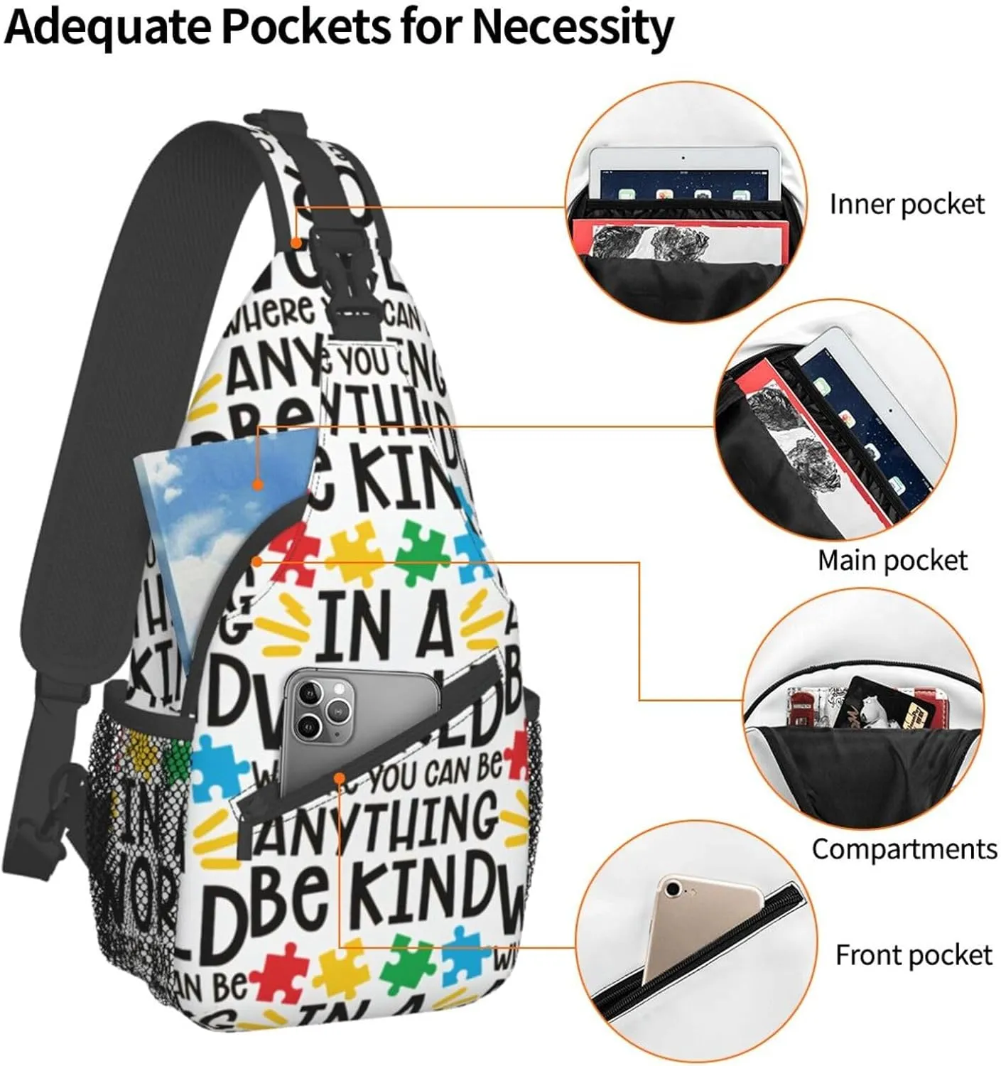 Autism Awareness Bag Crossbody Sling Backpack Travel Hiking Daypack Autism Chest Bags Shoulder Bag For Women Men