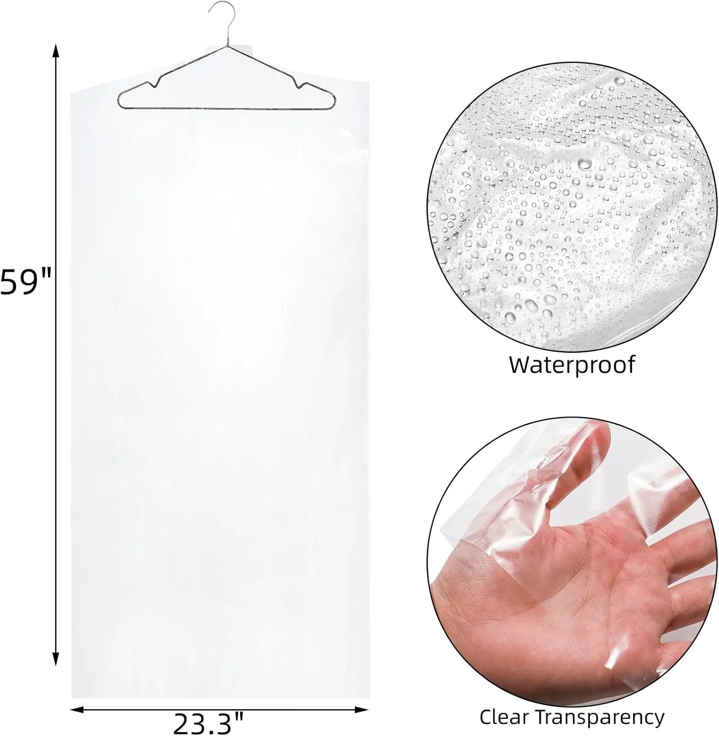 AVLA 50 Pack Plastic Garment Bags, Clear Dry Cleaner Bags, Dry Cleaning Hanging Clothes Cover, Transparent Coat Suit Dust Cover Protector Bag for Closet Storage, Home, Laundry, Laundrette, 23 x 59 In