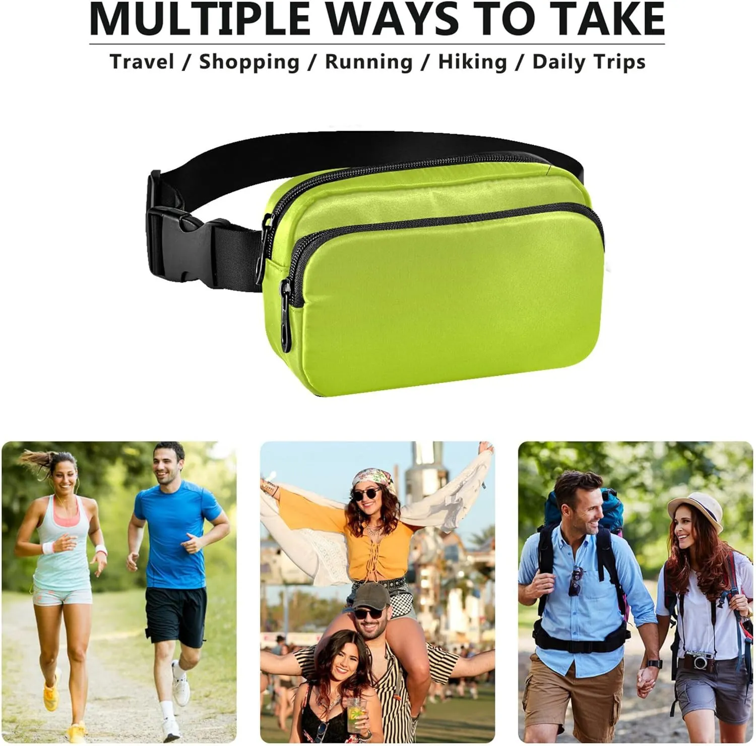 Avocado Green Light Lime Gradient Women Fanny Pack Waterproof Hip Bag Belt Pouch Neon Waist Pack for Women